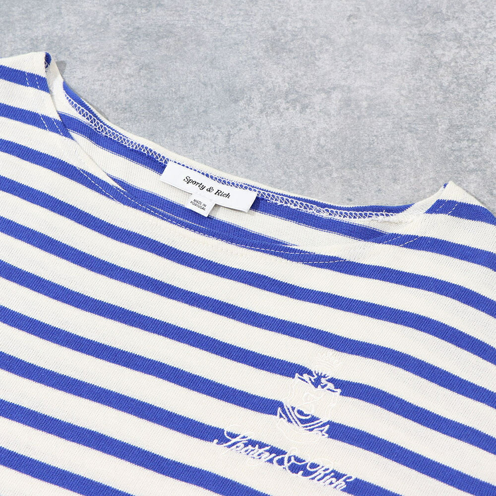 Sporty＆Rich ロンT ボーダー ロゴ 刺繍 ミドル丈