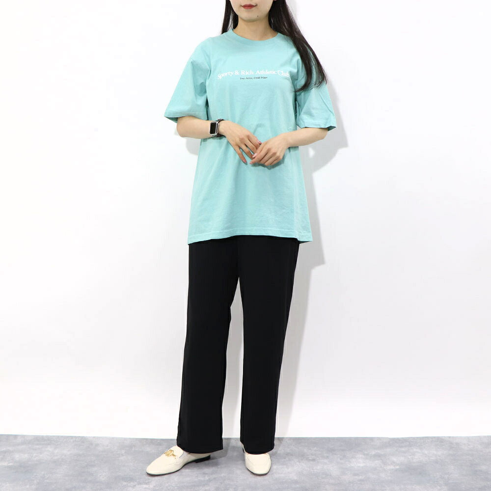 Sporty＆Rich Tシャツ ロゴプリント 半袖 ライトブルー