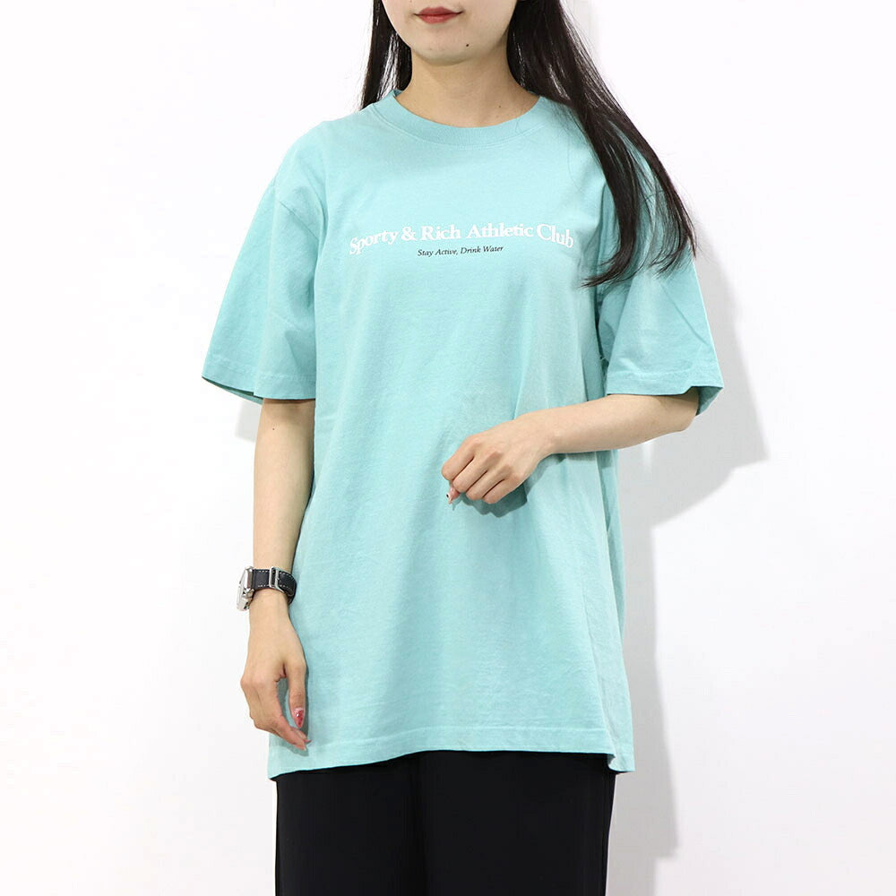 Sporty＆Rich Tシャツ ロゴプリント 半袖 ライトブルー