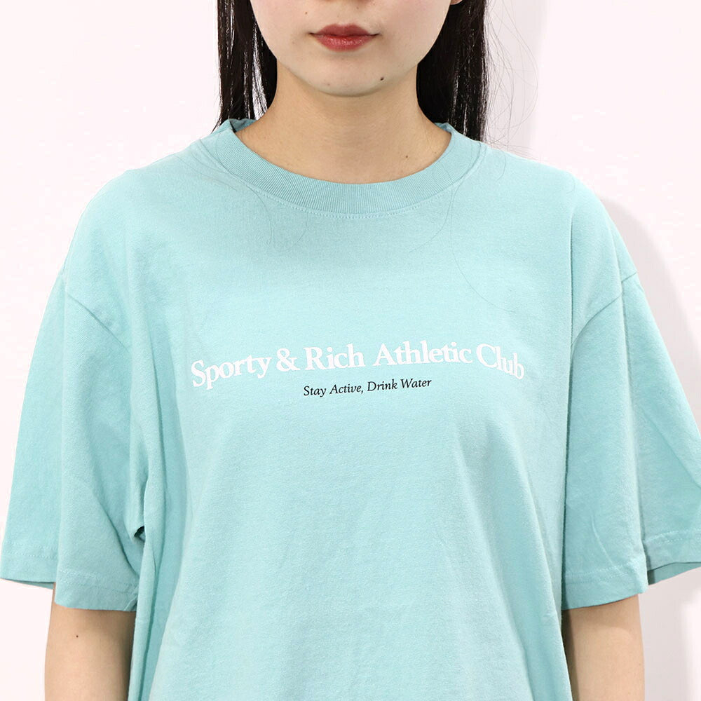 Sporty＆Rich Tシャツ ロゴプリント 半袖 ライトブルー