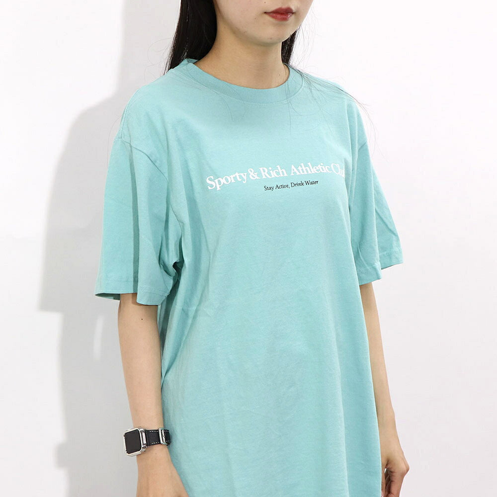 Sporty＆Rich Tシャツ ロゴプリント 半袖 ライトブルー