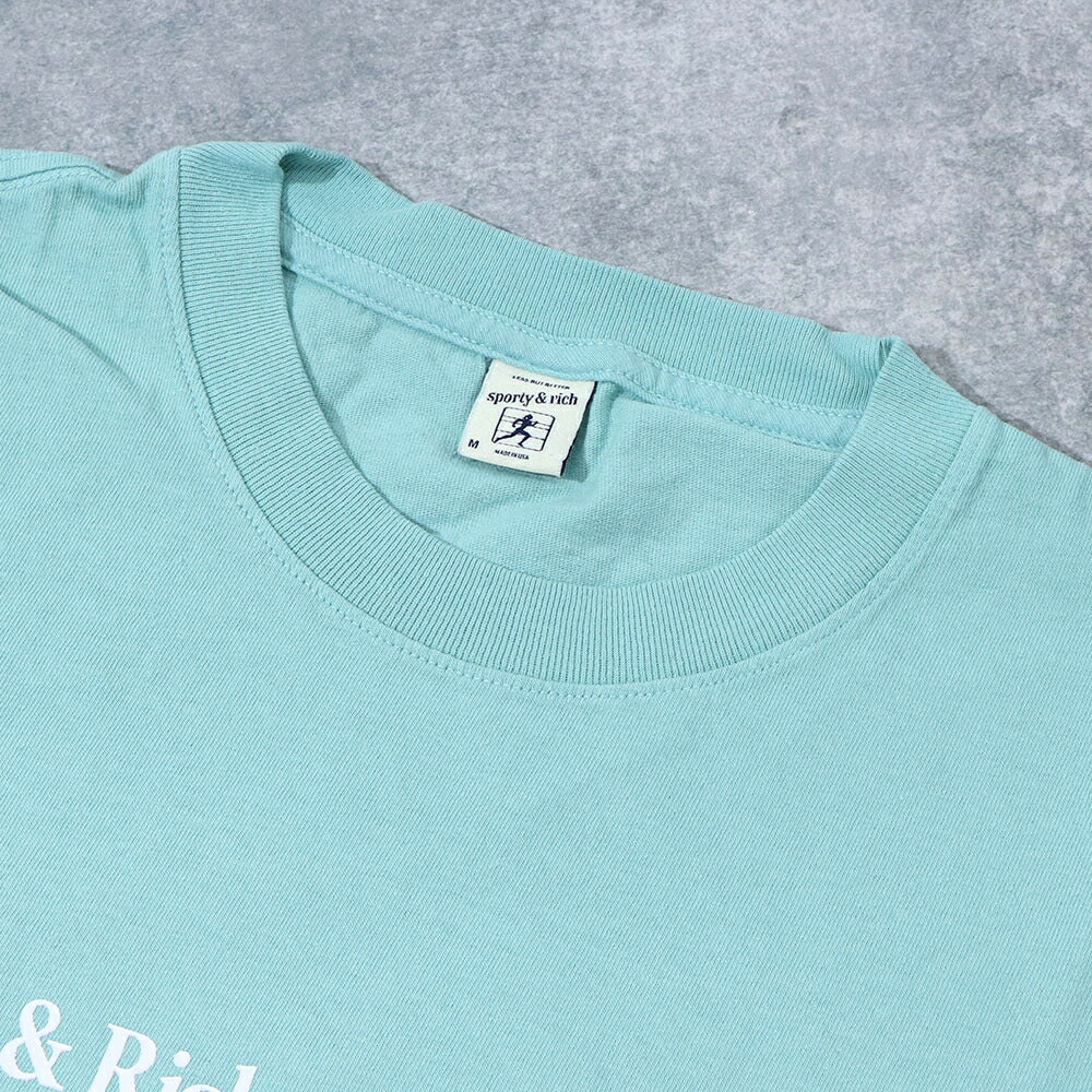 Sporty＆Rich Tシャツ ロゴプリント 半袖 ライトブルー