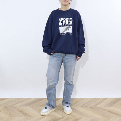 Sporty＆Rich スウェット ネイビー 裏起毛 オーバーサイズ