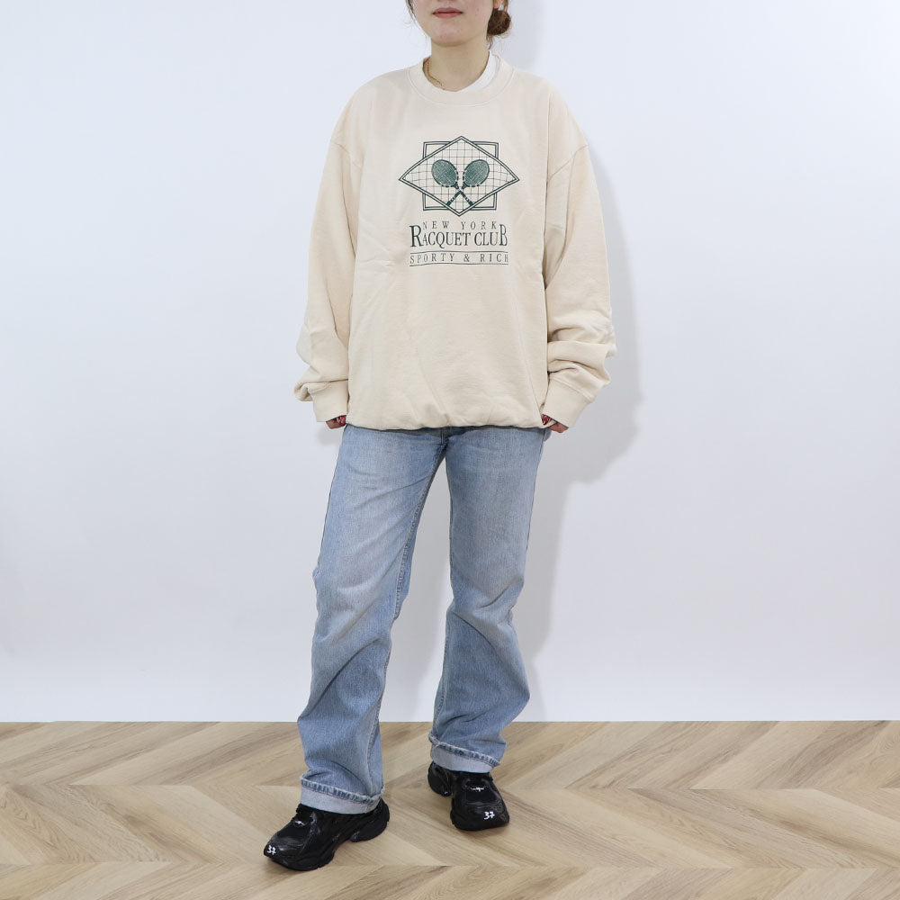 Sporty＆Rich スウェット クリーム ロゴ 裏起毛 オーバーサイズ