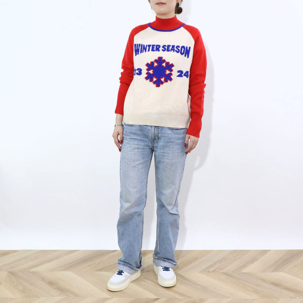 Sporty＆Rich ニット ホワイト×レッド カシミア 長袖 セーター