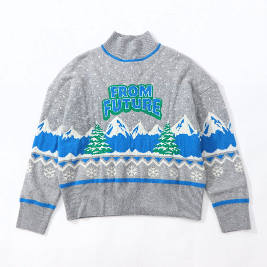 Sporty＆Rich ニット グレー カシミア ロゴ 長袖 セーター