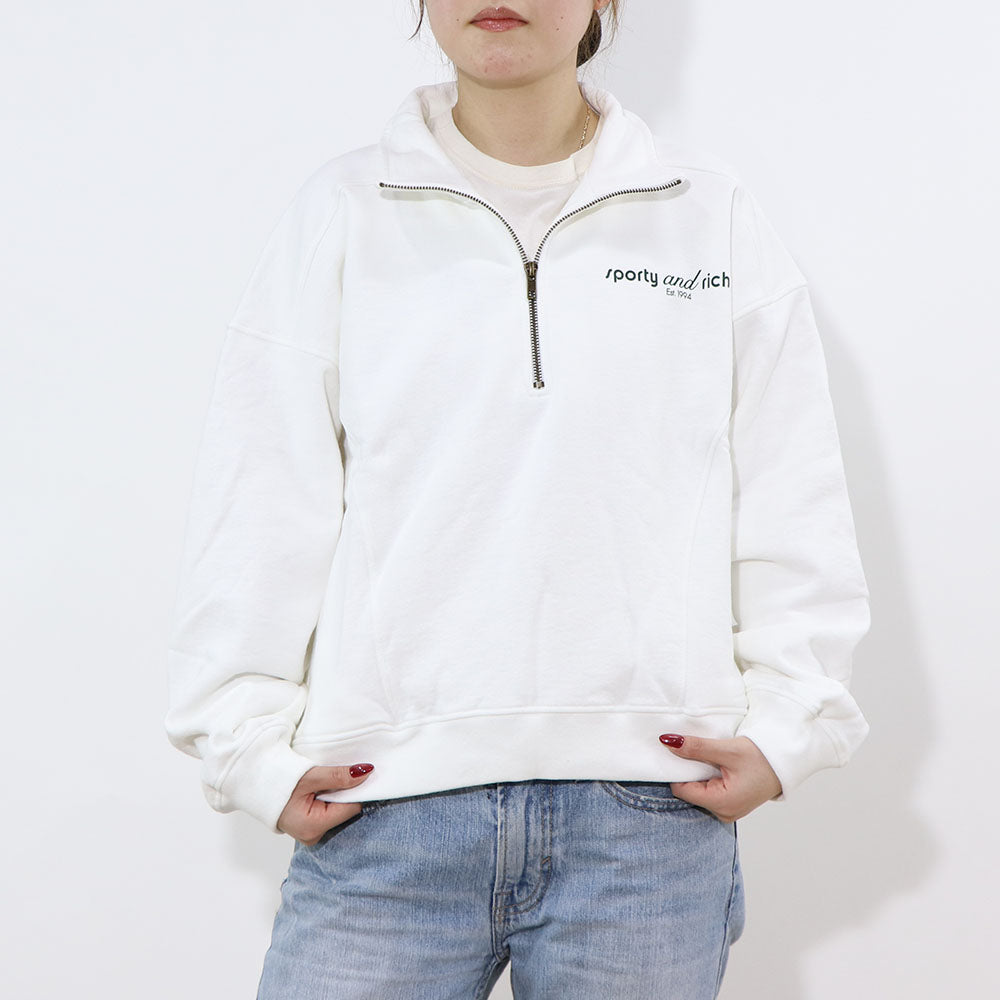 Sporty＆Rich スウェット ホワイト オーバーサイズ ハーフジップ