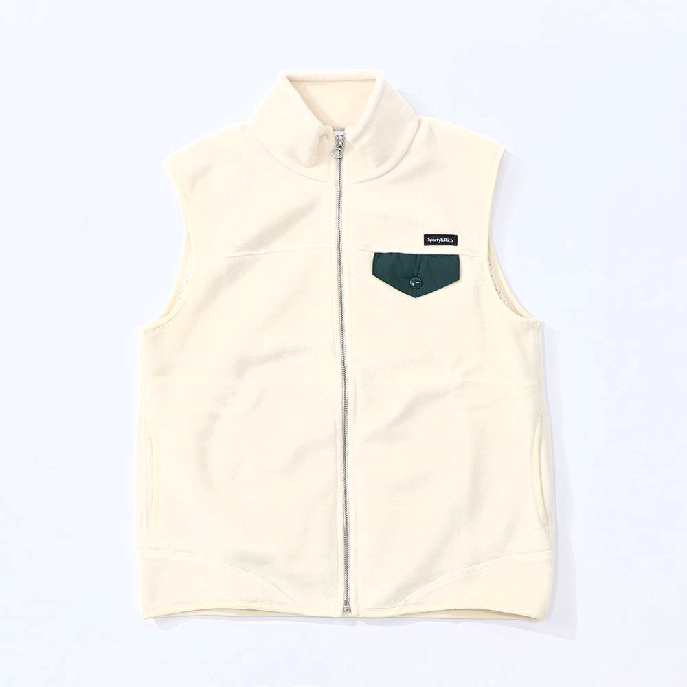 Sporty＆Rich ベスト ジレ ホワイト フリース ロゴ