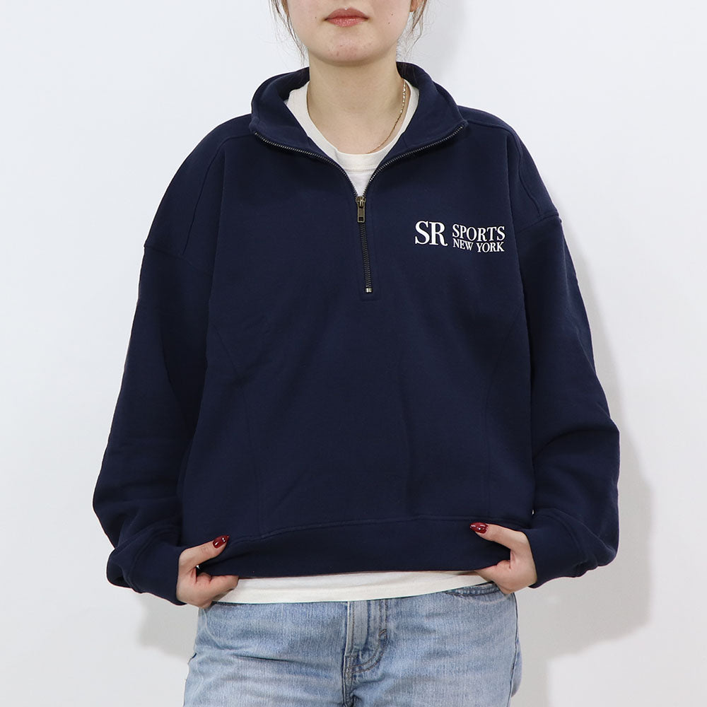 Sporty＆Rich トレーナー ネイビー ハーフジップ クロップド丈