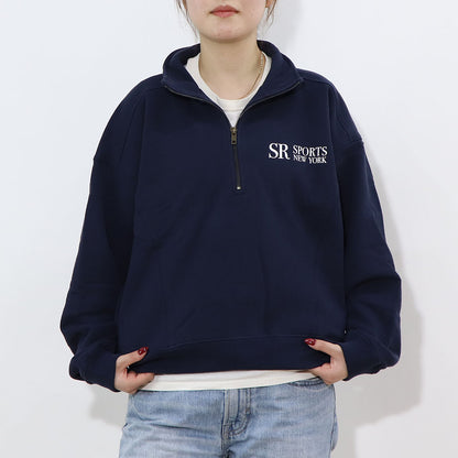 Sporty＆Rich トレーナー ネイビー ハーフジップ クロップド丈