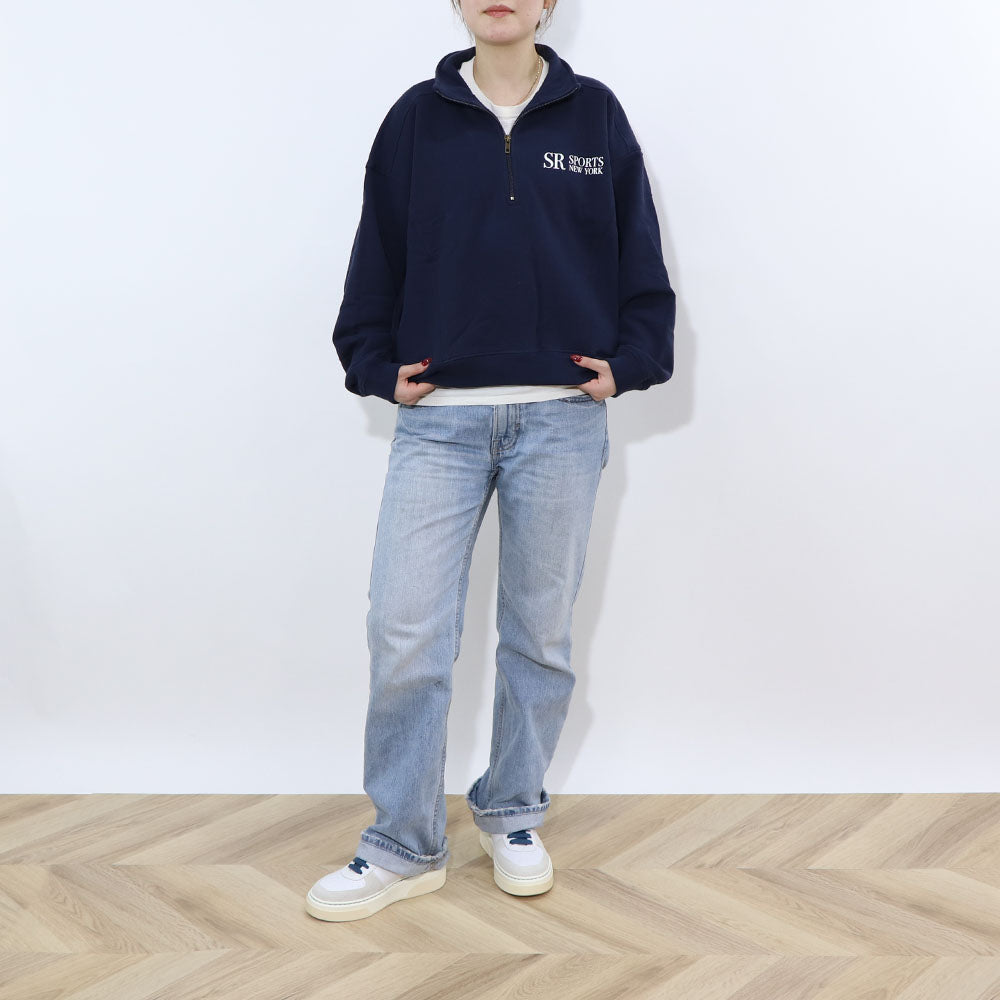 Sporty＆Rich トレーナー ネイビー ハーフジップ クロップド丈