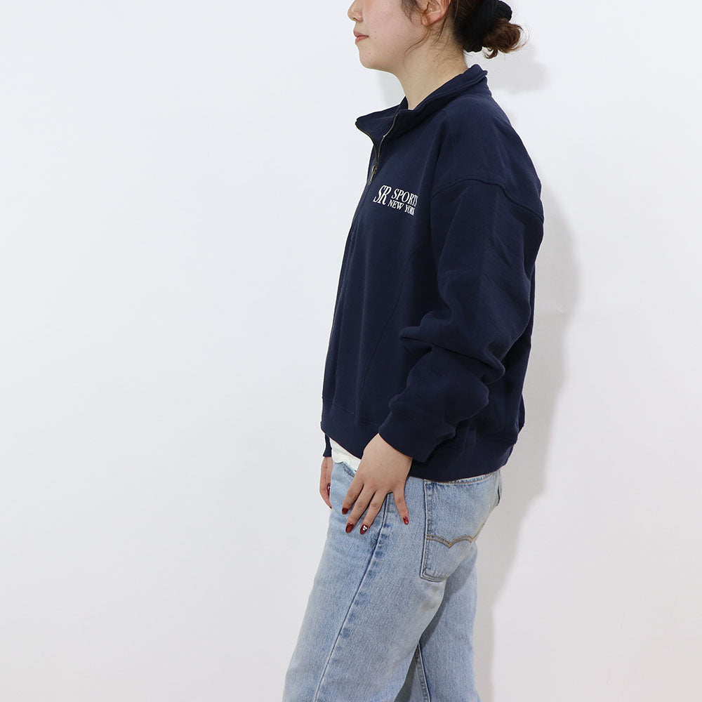 Sporty＆Rich トレーナー ネイビー ハーフジップ クロップド丈