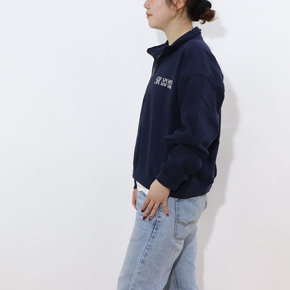Sporty＆Rich トレーナー ネイビー ハーフジップ クロップド丈