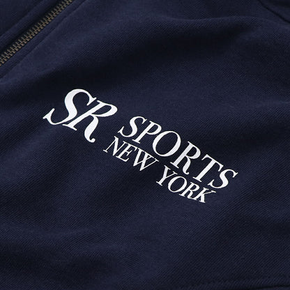 Sporty＆Rich トレーナー ネイビー ハーフジップ クロップド丈