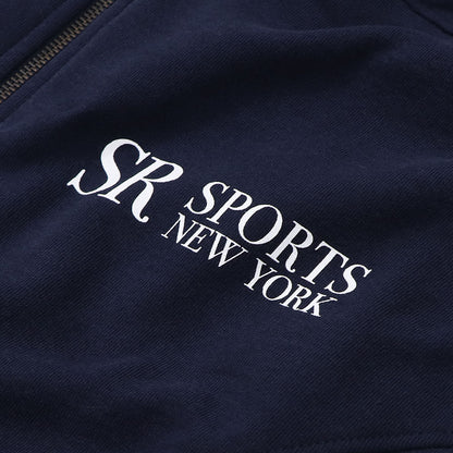 Sporty＆Rich トレーナー ネイビー ハーフジップ クロップド丈