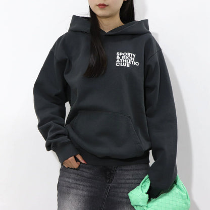 スポーティー＆リッチ Sporty＆Rich トップス スウェット・トレーナー ユニセックス Accessible open hood faded black グレー コットン メンズ レディース 裏起毛 ロゴ バックプリント フード フーディー HOAW232FB