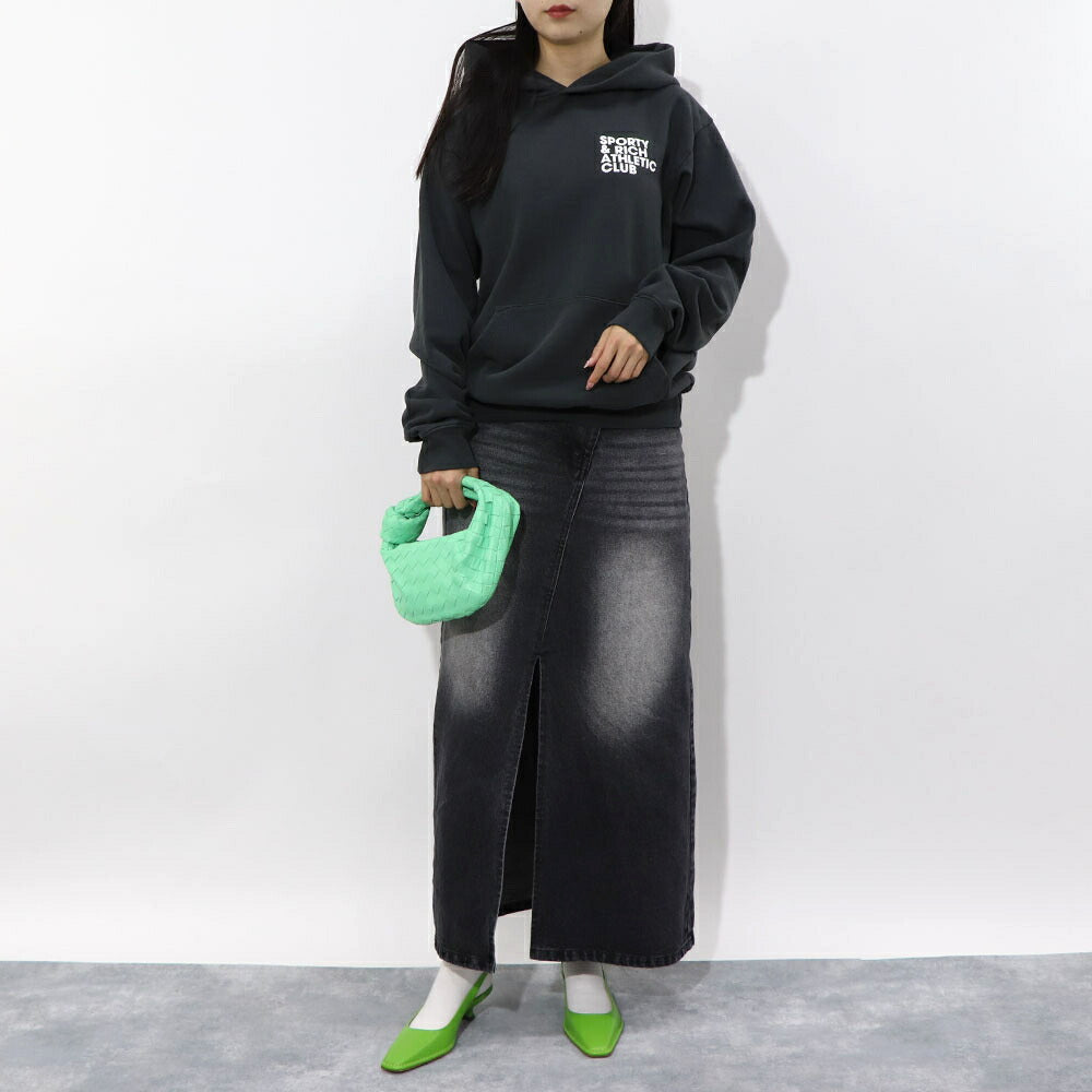 スポーティー＆リッチ Sporty＆Rich トップス スウェット・トレーナー ユニセックス Accessible open hood faded black グレー コットン メンズ レディース 裏起毛 ロゴ バックプリント フード フーディー HOAW232FB