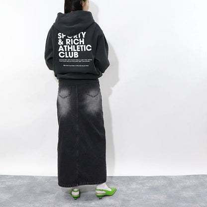 スポーティー＆リッチ Sporty＆Rich トップス スウェット・トレーナー ユニセックス Accessible open hood faded black グレー コットン メンズ レディース 裏起毛 ロゴ バックプリント フード フーディー HOAW232FB