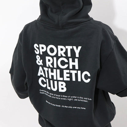 スポーティー＆リッチ Sporty＆Rich トップス スウェット・トレーナー ユニセックス Accessible open hood faded black グレー コットン メンズ レディース 裏起毛 ロゴ バックプリント フード フーディー HOAW232FB