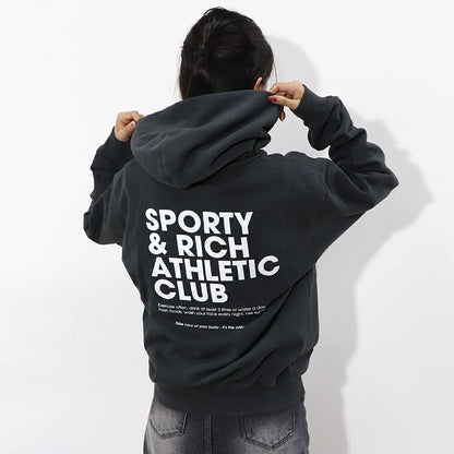 スポーティー＆リッチ Sporty＆Rich トップス スウェット・トレーナー ユニセックス Accessible open hood faded black グレー コットン メンズ レディース 裏起毛 ロゴ バックプリント フード フーディー HOAW232FB