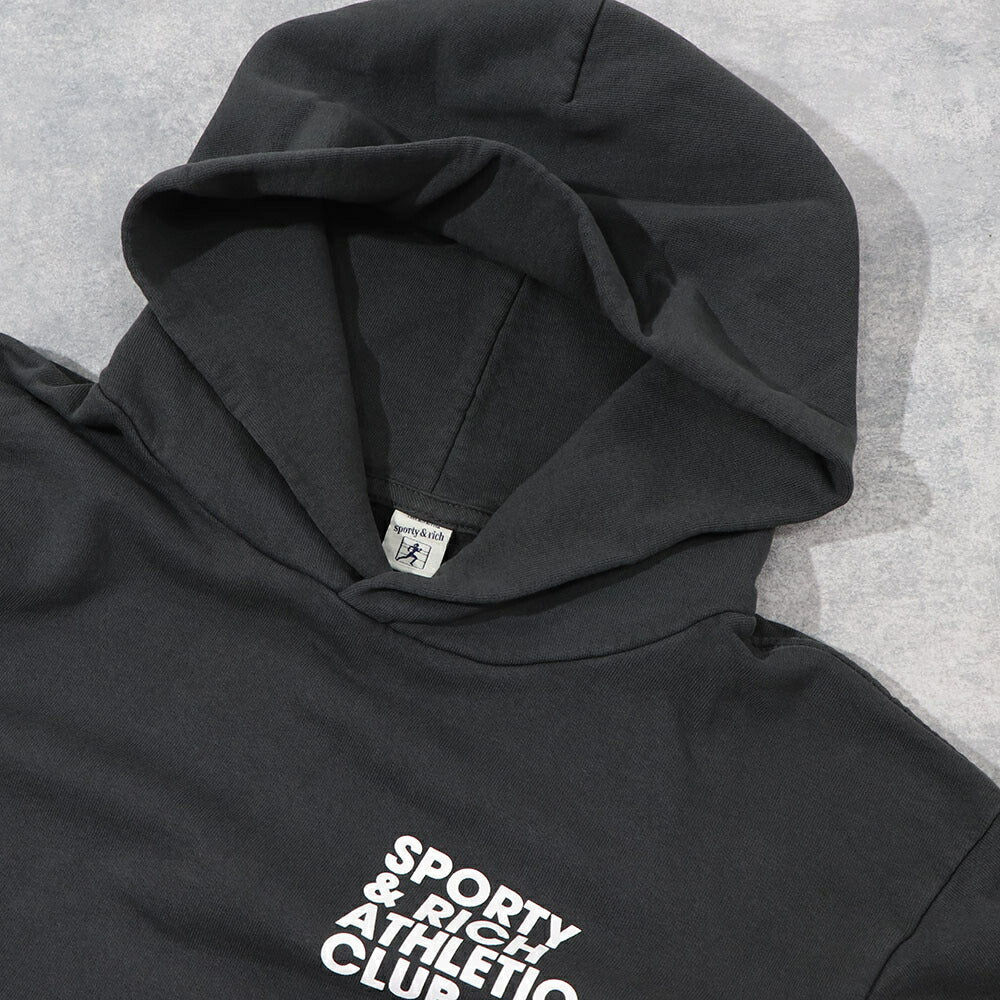 スポーティー＆リッチ Sporty＆Rich トップス スウェット・トレーナー ユニセックス Accessible open hood faded black グレー コットン メンズ レディース 裏起毛 ロゴ バックプリント フード フーディー HOAW232FB