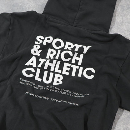 スポーティー＆リッチ Sporty＆Rich トップス スウェット・トレーナー ユニセックス Accessible open hood faded black グレー コットン メンズ レディース 裏起毛 ロゴ バックプリント フード フーディー HOAW232FB