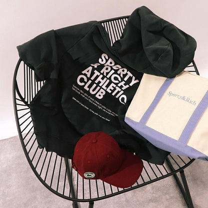 スポーティー＆リッチ Sporty＆Rich トップス スウェット・トレーナー ユニセックス Accessible open hood faded black グレー コットン メンズ レディース 裏起毛 ロゴ バックプリント フード フーディー HOAW232FB