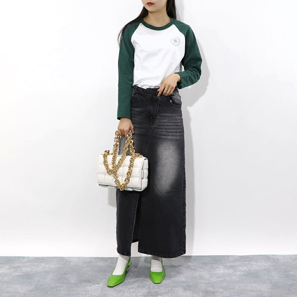 スポーティー＆リッチ Sporty＆Rich トップス Tシャツ・カットソー レディース SRHWC Baseball Tee  ホワイト×グリーン コットン ツートンカラー ロゴ ロゴプリント ラグラン 長袖 BTAW231WH