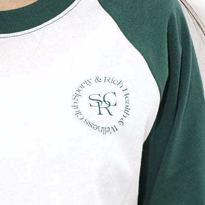 スポーティー＆リッチ Sporty＆Rich トップス Tシャツ・カットソー レディース SRHWC Baseball Tee  ホワイト×グリーン コットン ツートンカラー ロゴ ロゴプリント ラグラン 長袖 BTAW231WH