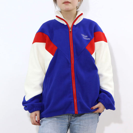 Sporty＆Rich ブルゾン ブルー フリース ロゴ 刺繍 マルチカラー