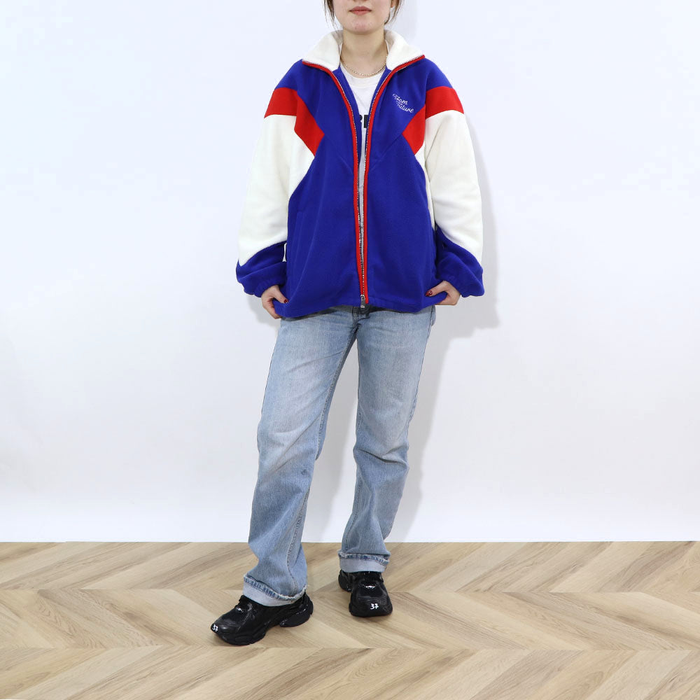 Sporty＆Rich ブルゾン ブルー フリース ロゴ 刺繍 マルチカラー
