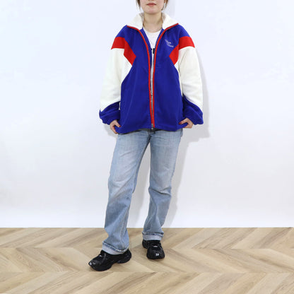 Sporty＆Rich ブルゾン ブルー フリース ロゴ 刺繍 マルチカラー