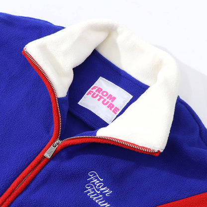 Sporty＆Rich ブルゾン ブルー フリース ロゴ 刺繍 マルチカラー