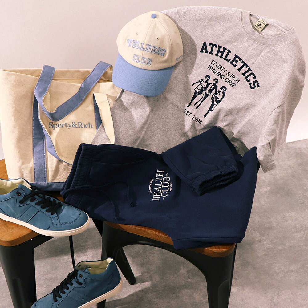 スポーティー＆リッチ Sporty＆Rich ボトムス ロングパンツ ユニセックス ネイビー コットン 裏起毛 メンズ レディース ロゴプリント スウェットパンツ SRB1PT206