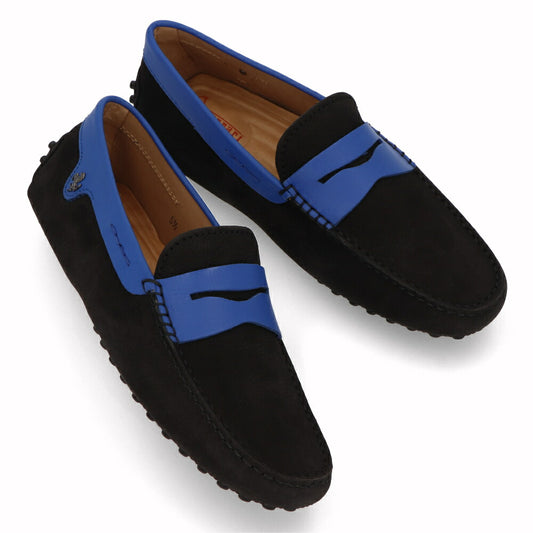 トッズ TOD'S ドライビングシューズ メンズ シューズ レザー シューズ GOMMINO MOCASSINO VALLINO 6GD NERO/GENZIANA ブラック×ブルー レザー ゴンミーニ モカシン フェラーリ ロゴ ツートンカラー XRM0EO089016GD 755H