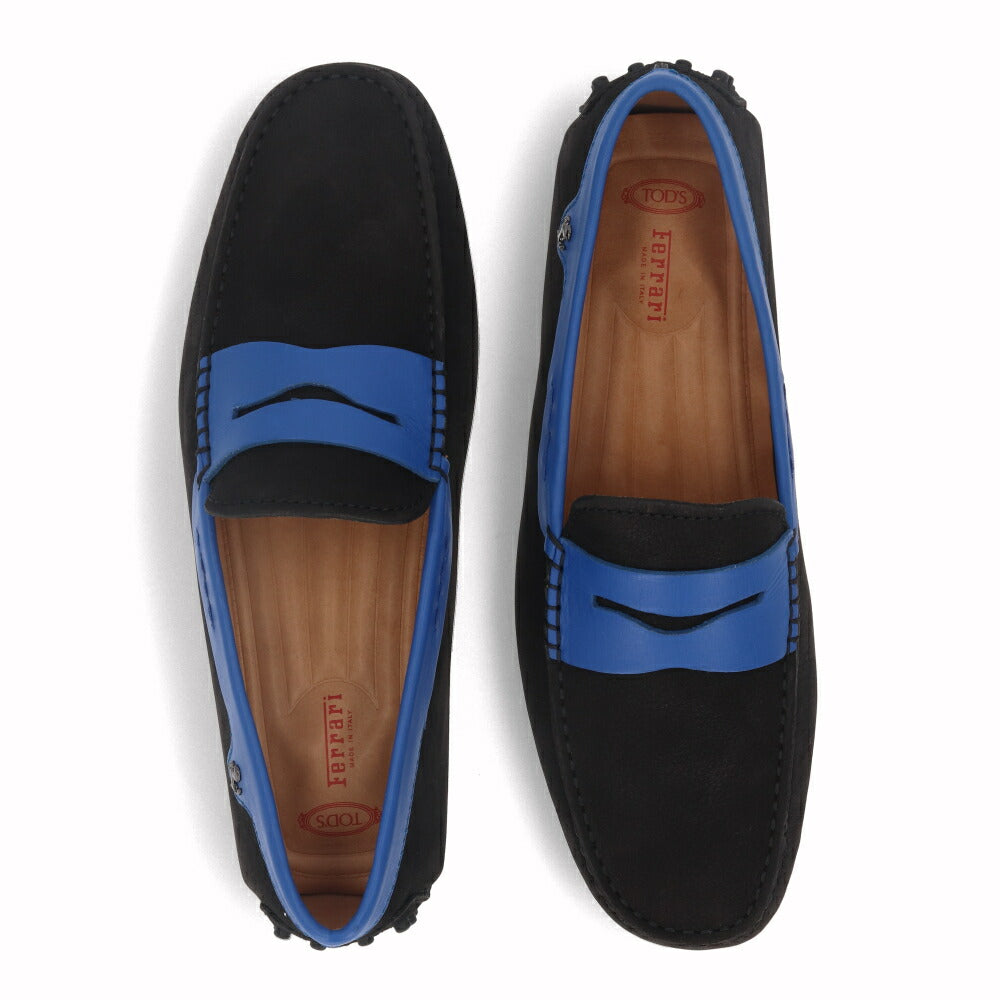 トッズ TOD'S ドライビングシューズ メンズ シューズ レザー シューズ GOMMINO MOCASSINO VALLINO 6GD NERO/GENZIANA ブラック×ブルー レザー ゴンミーニ モカシン フェラーリ ロゴ ツートンカラー XRM0EO089016GD 755H