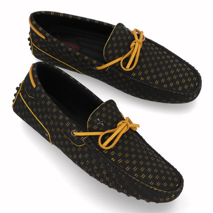 トッズ TOD'S ドライビングシューズ メンズ シューズ GOMMINO NUOVO LACC.FIBRA TRIO NQO ブラック×イエロー 合成繊維 ゴンミーニ ドライビングシューズ モカシン フェラーリ ロゴ XRM0EO0CQ90NQO01XC