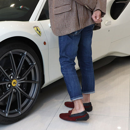 トッズ TOD'S ドライビングシューズ メンズ シューズ レザー シューズ ボルドー スエード ゴンミーニ ドライビングシューズ モカシン フェラーリ ロゴ XRM0EO0H6007B7027N