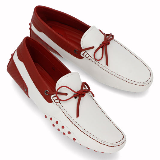 トッズ TOD'S シューズ レザーシューズ メンズ GOMMINO NUOVO LACCETTO 87U BIANCO/ROSSO ARA ホワイト×レッド レザー ゴンミーニ ドライビングシューズ モカシン フェラーリ ロゴ ツートンカラー リボン XRM0EO0H60087U159K