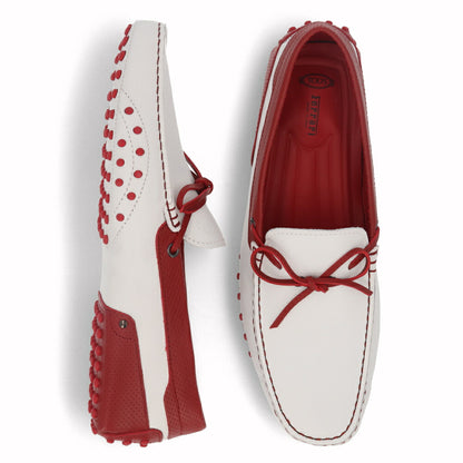 トッズ TOD'S シューズ レザーシューズ メンズ GOMMINO NUOVO LACCETTO 87U BIANCO/ROSSO ARA ホワイト×レッド レザー ゴンミーニ ドライビングシューズ モカシン フェラーリ ロゴ ツートンカラー リボン XRM0EO0H60087U159K
