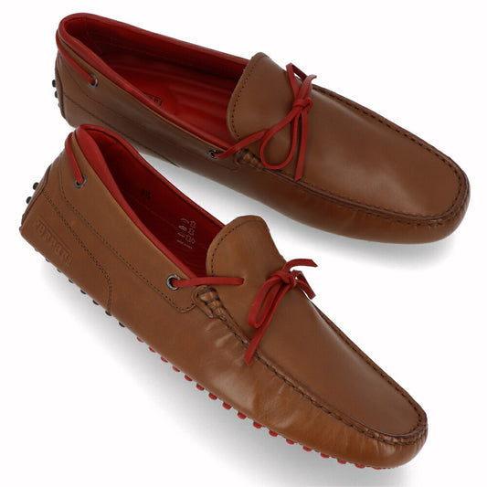 トッズ TOD'S シューズ レザーシューズ メンズ NEW GOMMINI 122 LACCETTO LOGO V2J ブラウン×レッド レザー ゴンミーニ ドライビングシューズ モカシン フェラーリ ロゴ リボン XRM0GW0K500V2J058Z