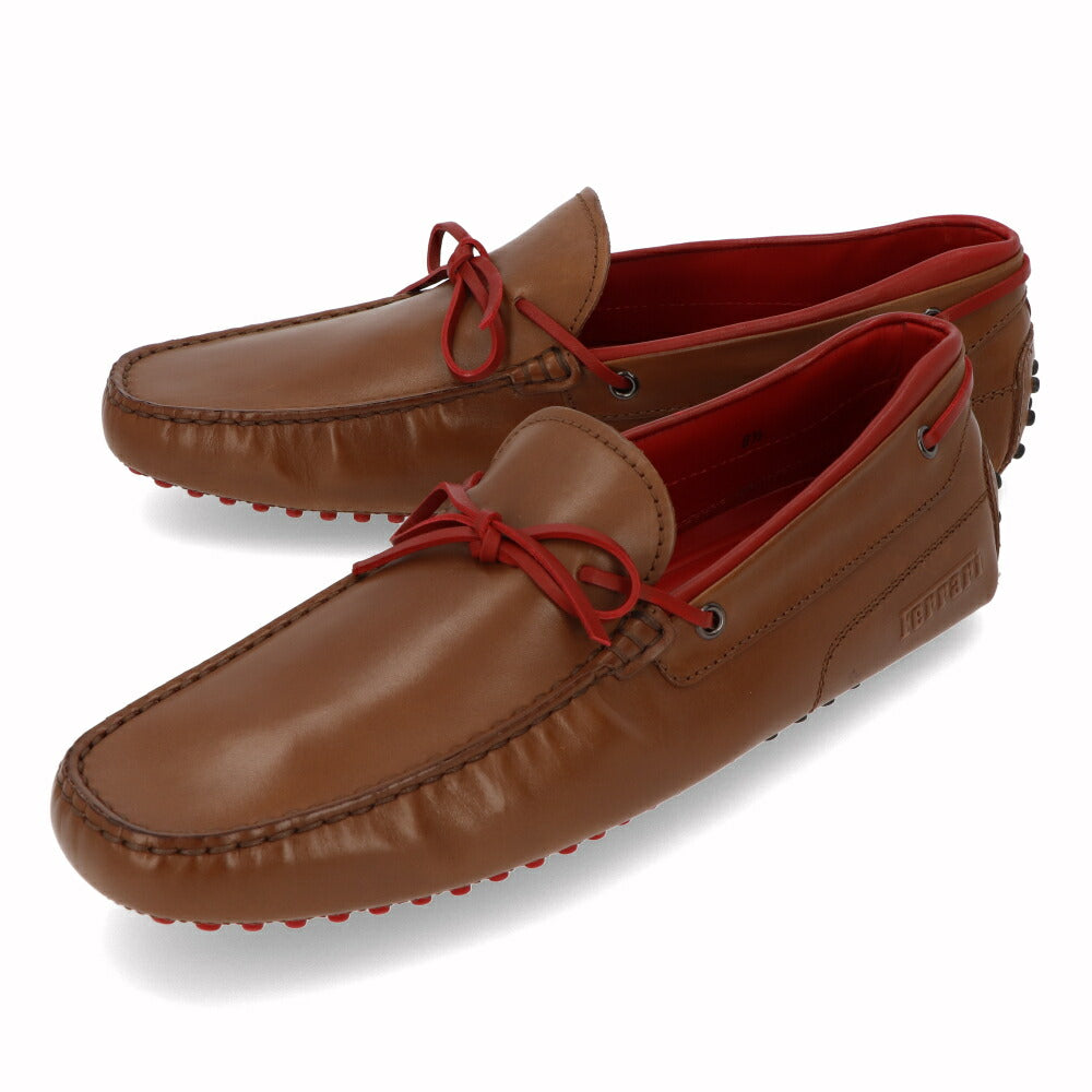 トッズ TOD'S シューズ レザーシューズ メンズ NEW GOMMINI 122 LACCETTO LOGO V2J ブラウン×レッド レザー ゴンミーニ ドライビングシューズ モカシン フェラーリ ロゴ リボン XRM0GW0K500V2J058Z