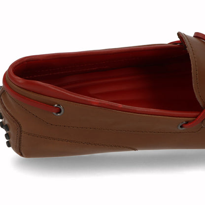 トッズ TOD'S シューズ レザーシューズ メンズ NEW GOMMINI 122 LACCETTO LOGO V2J ブラウン×レッド レザー ゴンミーニ ドライビングシューズ モカシン フェラーリ ロゴ リボン XRM0GW0K500V2J058Z