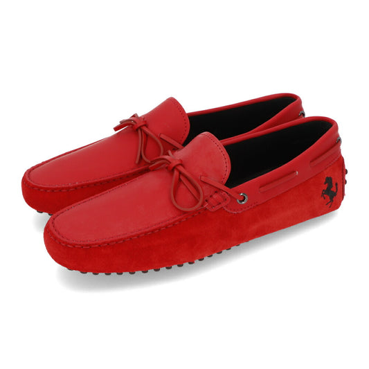トッズ TOD'S シューズ レザーシューズ メンズ NEW GOMMINI 122 RICAMO CAVALLINO ORX レッド レザー スエード ゴンミーニ ドライビングシューズ モカシン フェラーリ ロゴ リボン 刺繍 XRM0GW0K510ORX02B4