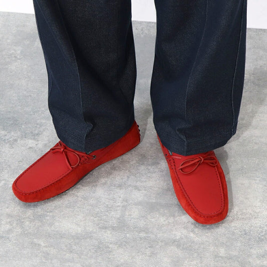 トッズ TOD'S ドライビングシューズ メンズ レザー NEW GOMMINI 122 RICAMO CAVALLINO ORX レッド レザー スエード ゴンミーニ ドライビングシューズ モカシン フェラーリ ロゴ リボン 刺繍