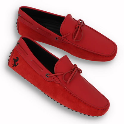 トッズ TOD'S ドライビングシューズ メンズ レザー NEW GOMMINI 122 RICAMO CAVALLINO ORX レッド レザー スエード ゴンミーニ ドライビングシューズ モカシン フェラーリ ロゴ リボン 刺繍