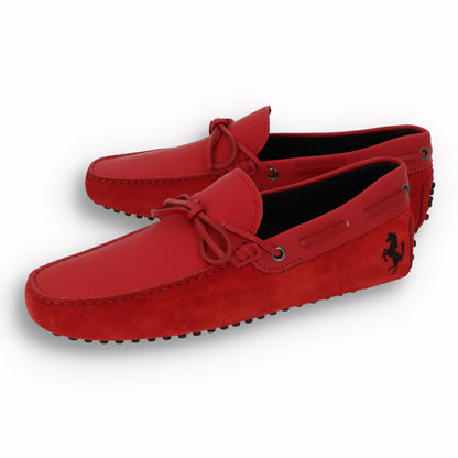 トッズ TOD'S ドライビングシューズ メンズ レザー NEW GOMMINI 122 RICAMO CAVALLINO ORX レッド レザー スエード ゴンミーニ ドライビングシューズ モカシン フェラーリ ロゴ リボン 刺繍