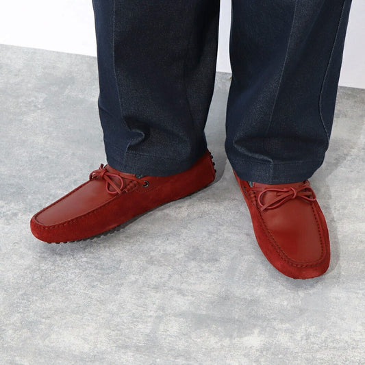 トッズ TOD'S ドライビングシューズ メンズ レザー NEW GOMMINI 122 RICAMO CAVALLINO RQ2 ROSSO ARANC SC レッド レザー スエード ゴンミーニ モカシン フェラーリ ロゴ リボン 刺繍