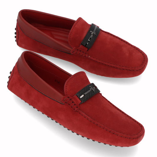 トッズ TODS シューズ レザーシューズ メンズ レッド スエード ゴンミーニ ドライビングシューズ モカシン フェラーリ ロゴ