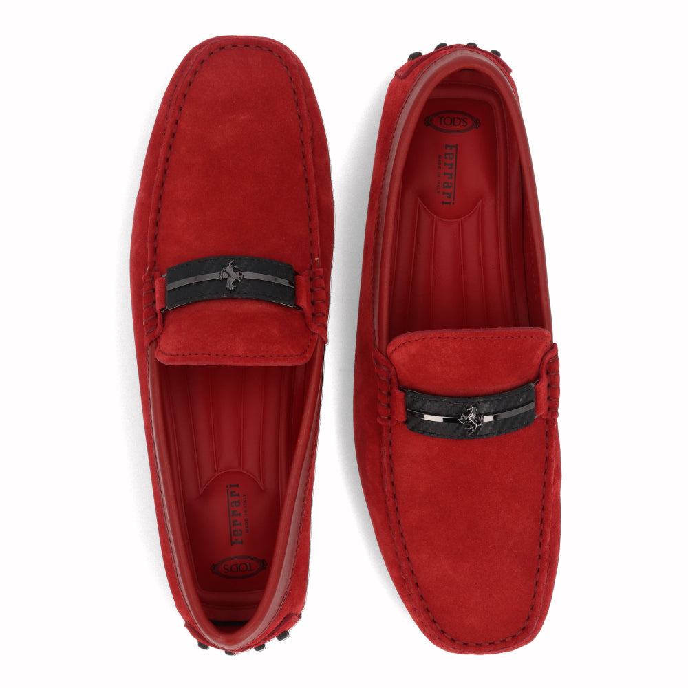 トッズ TODS シューズ レザーシューズ メンズ レッド スエード ゴンミーニ ドライビングシューズ モカシン フェラーリ ロゴ